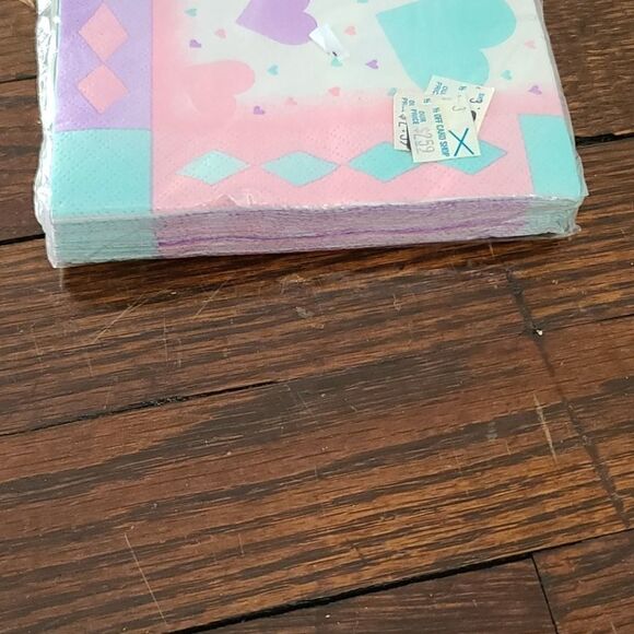 Vintage 80s Kawaii Pastel Girly Hearts Cocktail Napkins Birthday Party Pink - Picture 4 of 10